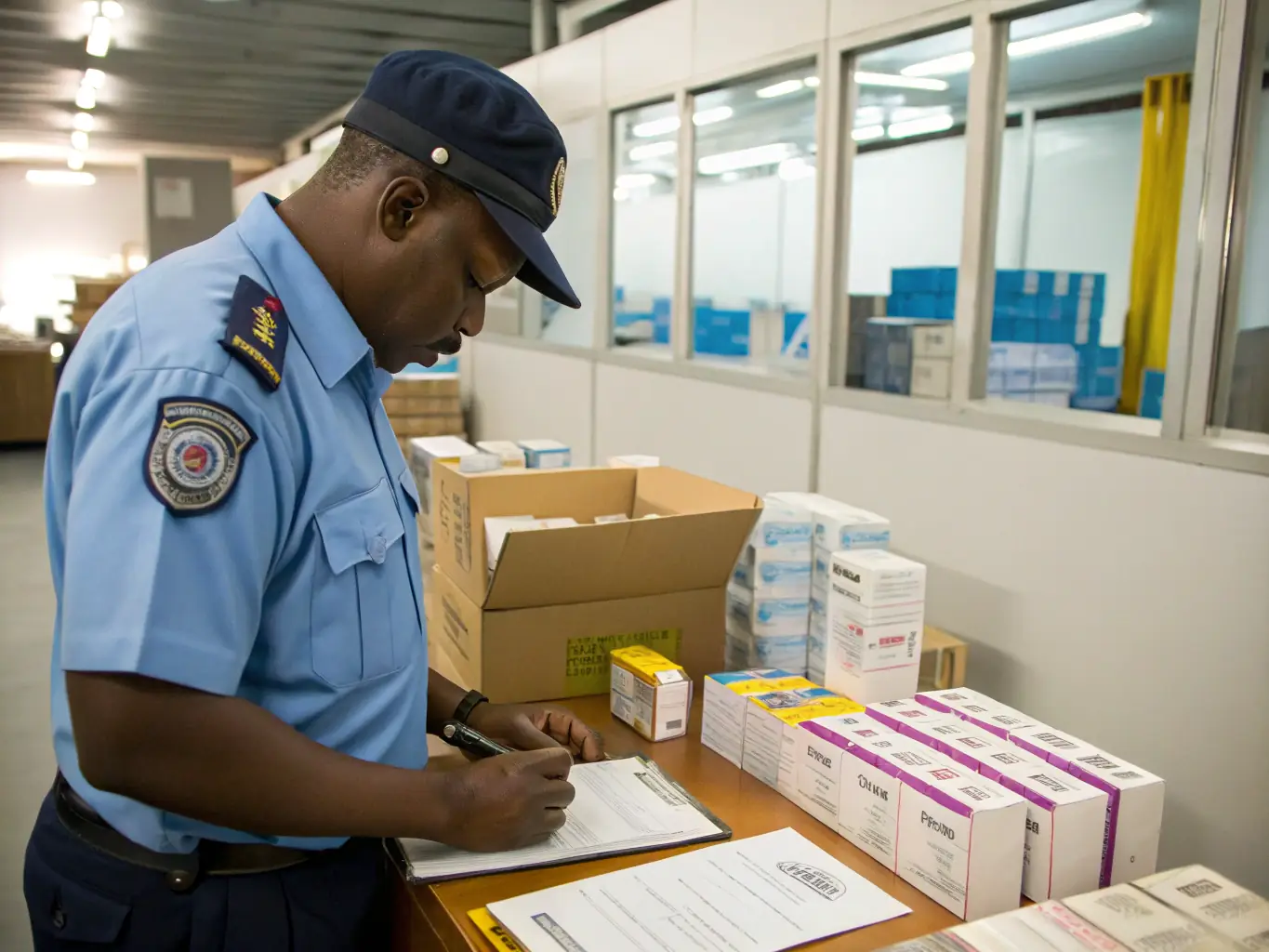 A professional photo of customs officers inspecting goods, emphasizing the importance of compliance and smooth customs clearance.